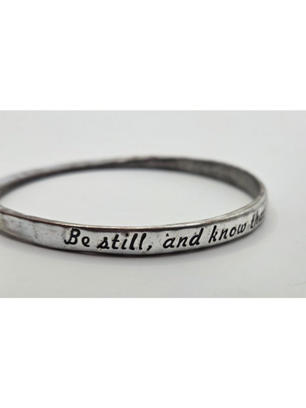 Be Still And Know That I Am God Silver-Tone Inspirational Bangle Bracelet